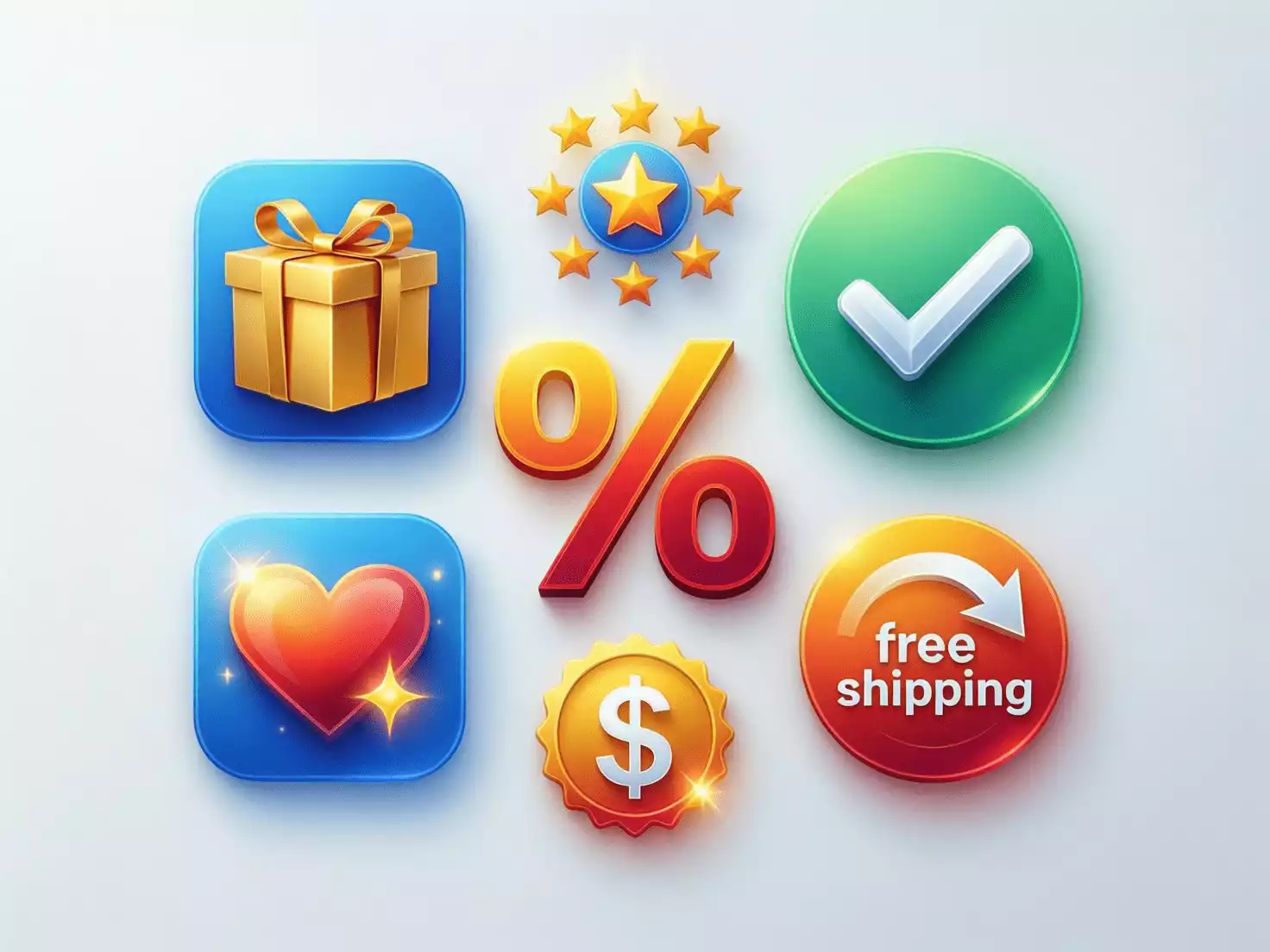 Iconos diversos representando diferentes tipos de ofertas y beneficios