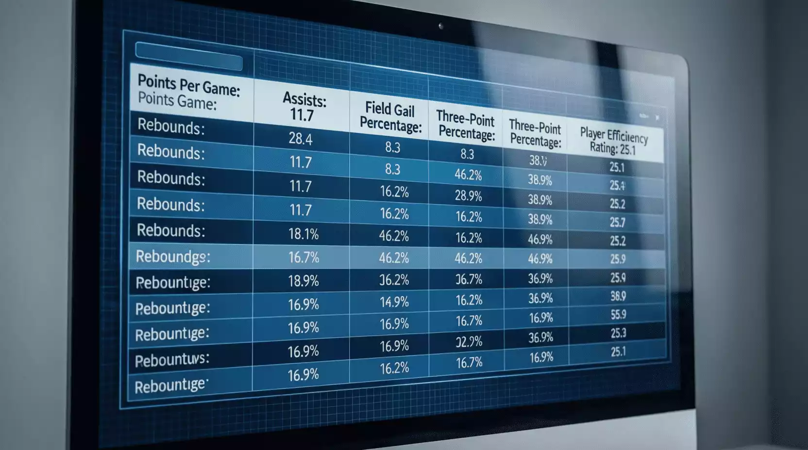 Pantalla de ordenador mostrando tabla comparativa de datos deportivos