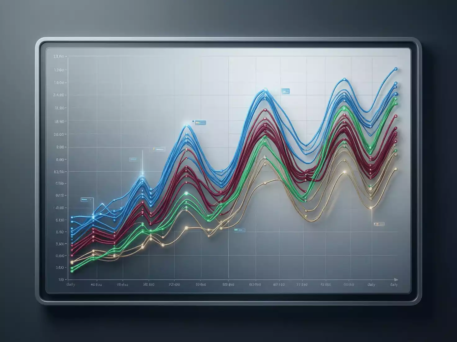Gráfico mostrando fluctuación de líneas y datos estadísticos