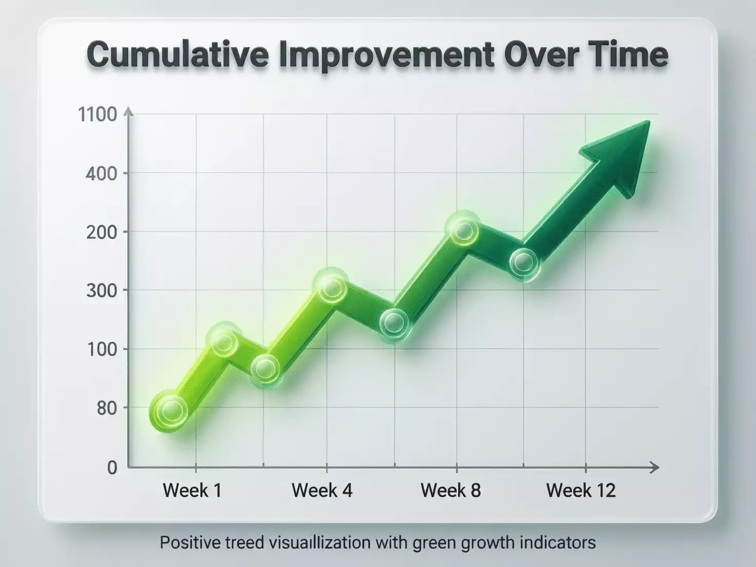 Gráfico ascendente mostrando mejora acumulativa en resultados