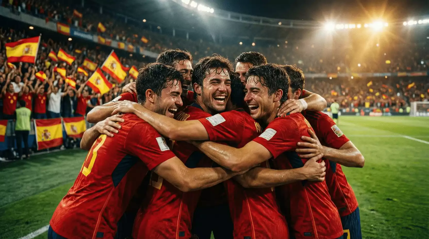 Selección española de fútbol celebrando un gol durante un partido internacional